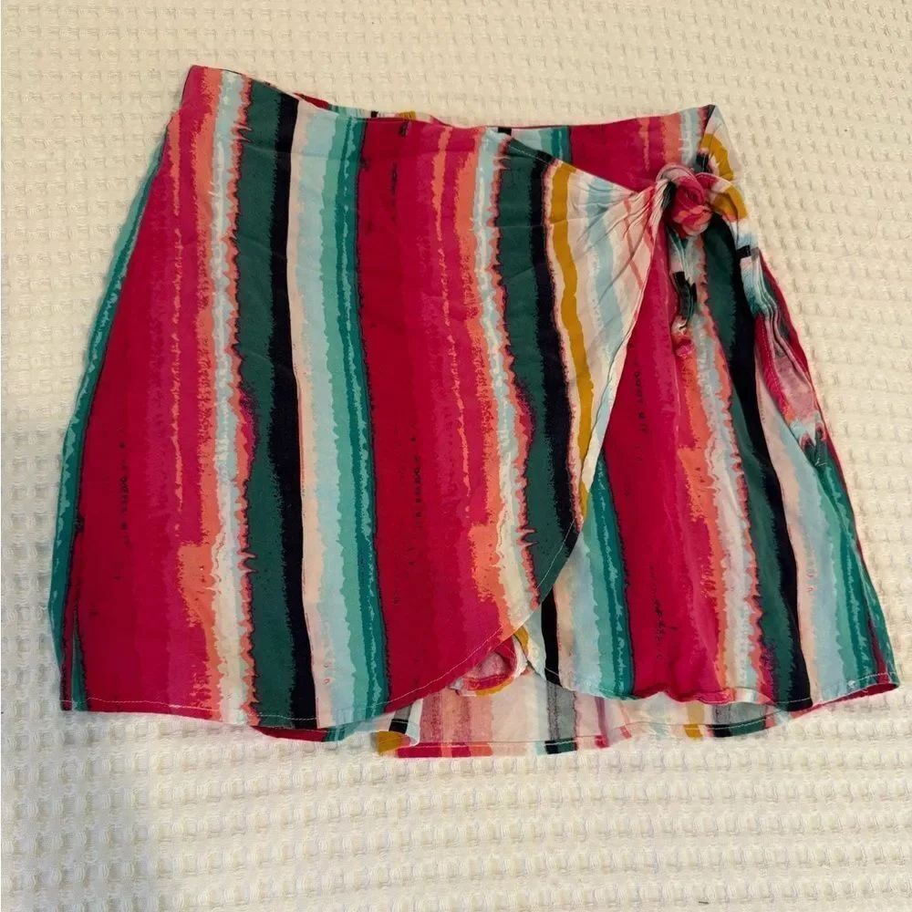 Zac and Rachel colorful striped faux tie spring summer skort size 8